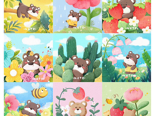 春天里｜一只花花小熊（个人主页-ZNjgyNjU4MDg=） - 儿童插画 - 站酷设计师那个太二原创素材 - 站酷ZCOOL