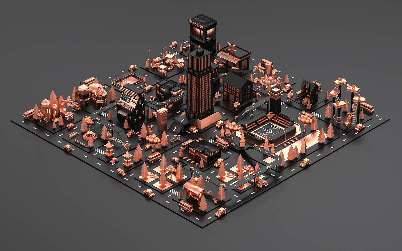 c4d作品-《游戏卡通小镇》