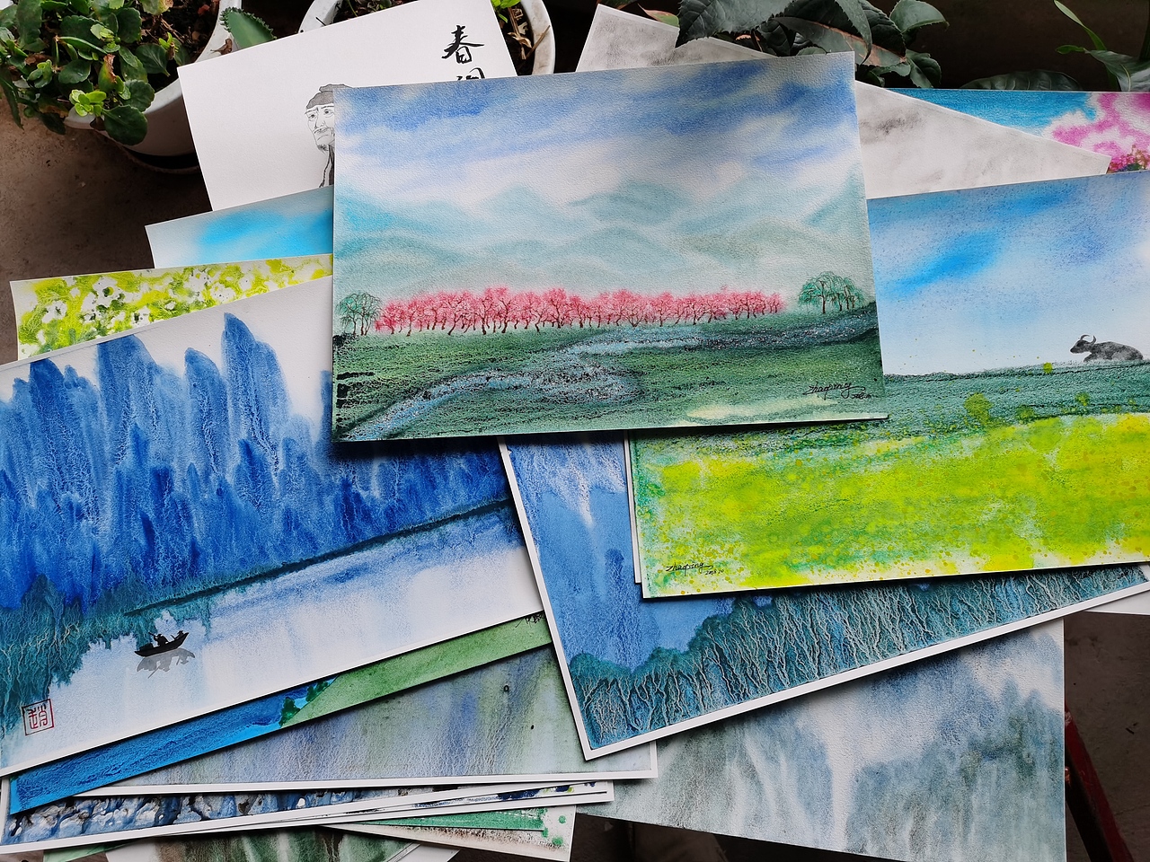 这两年画的水彩，几百张了吧
