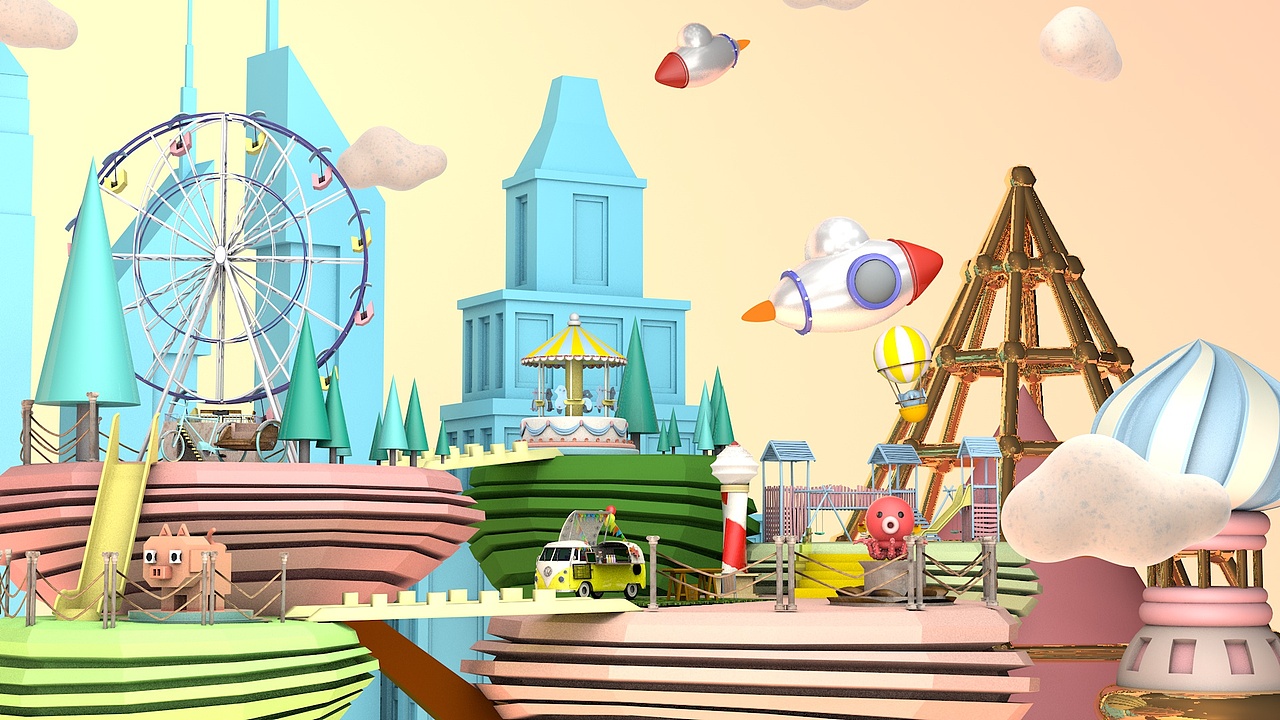 c4d建模练习树上游乐园