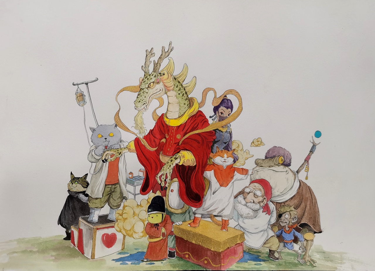 水彩习作～《龙王扎针图》