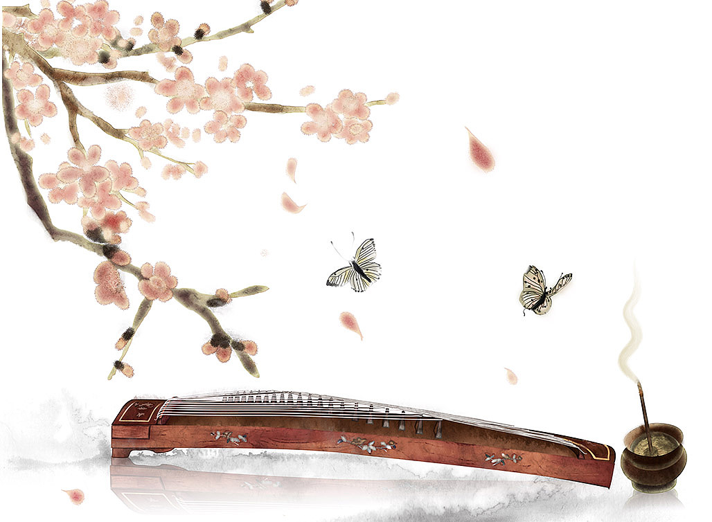 古风手绘《民乐与四季》琵琶阮竖琴编钟笙笛子古筝埙鼓|插画|商业插画
