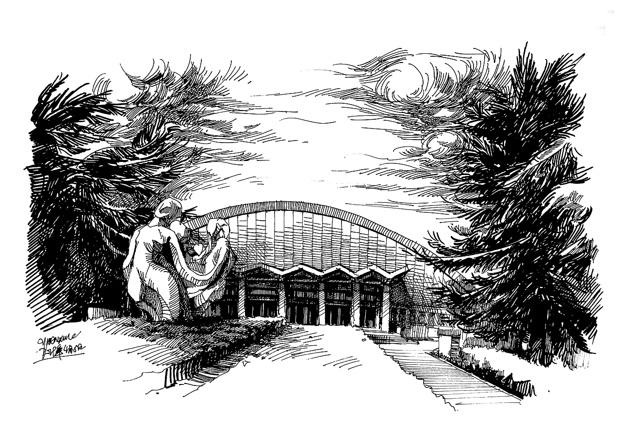 同济大学校园风景钢笔画