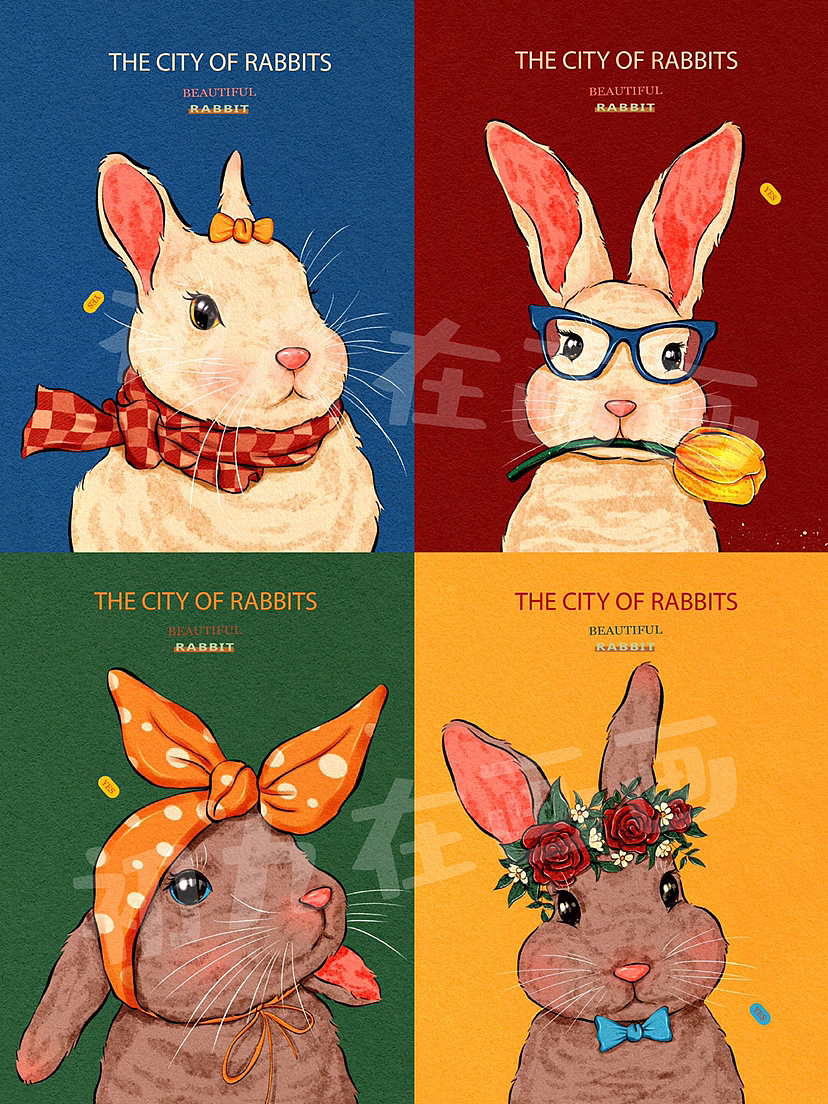 复古插画兔子系列合集（图ZMzI4Mjk0MTE2） - 商业插画 - 站酷设计师初九在画画原创素材 - 站酷ZCOOL