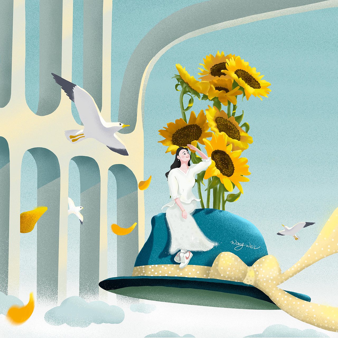 抽空涂画《迎风微笑》