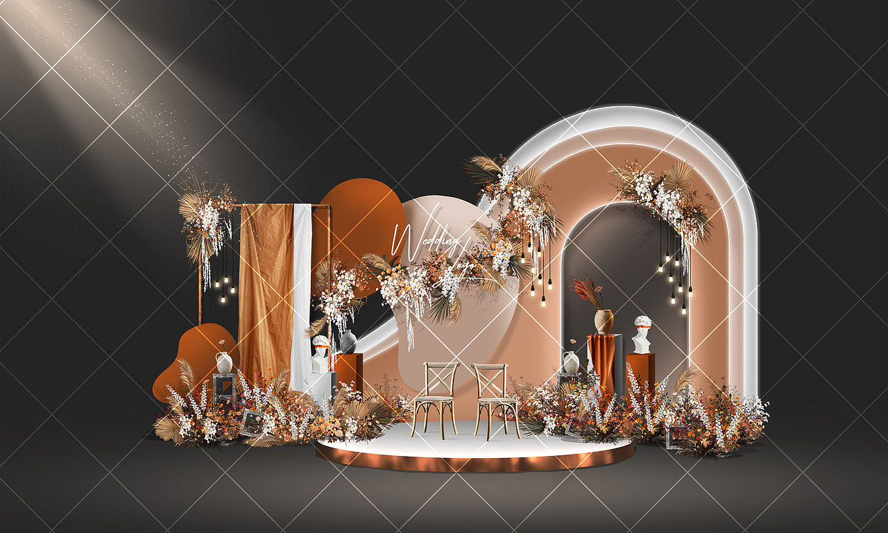 婚礼手绘 户外白色香槟橙婚礼效果图（图ZMjMzOTU2OTk2） - 艺术插画 - 站酷设计师放飞TM原创素材 - 站酷ZCOOL