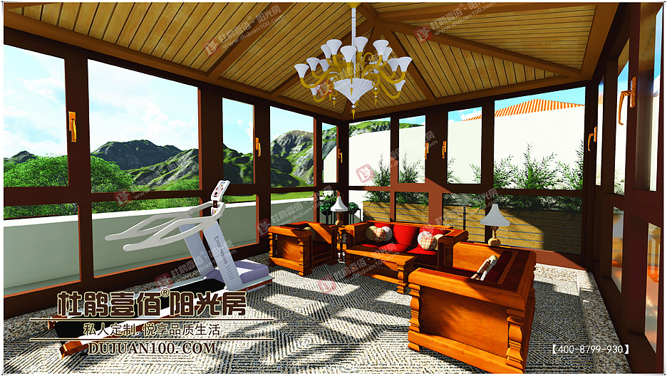 楼顶露台阳光房德高瓦阳光房+圆弧玻璃廊道设计图