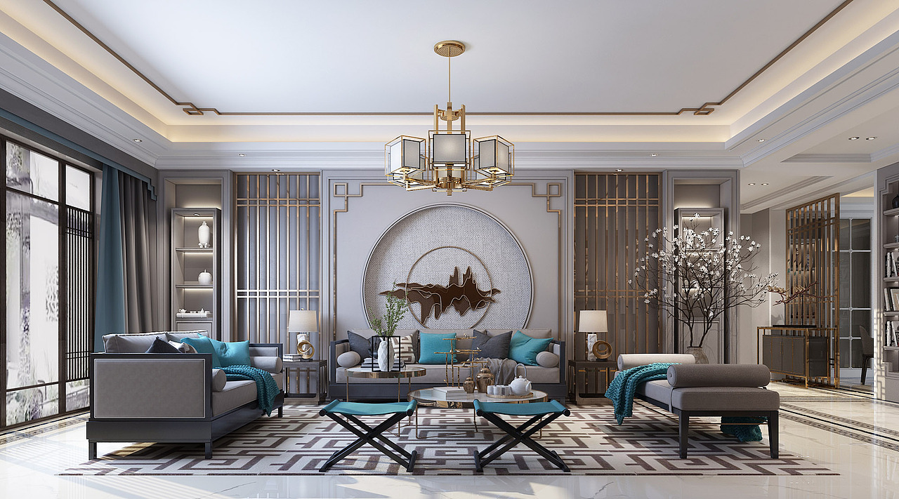 新中式客厅餐厅 1992效果图