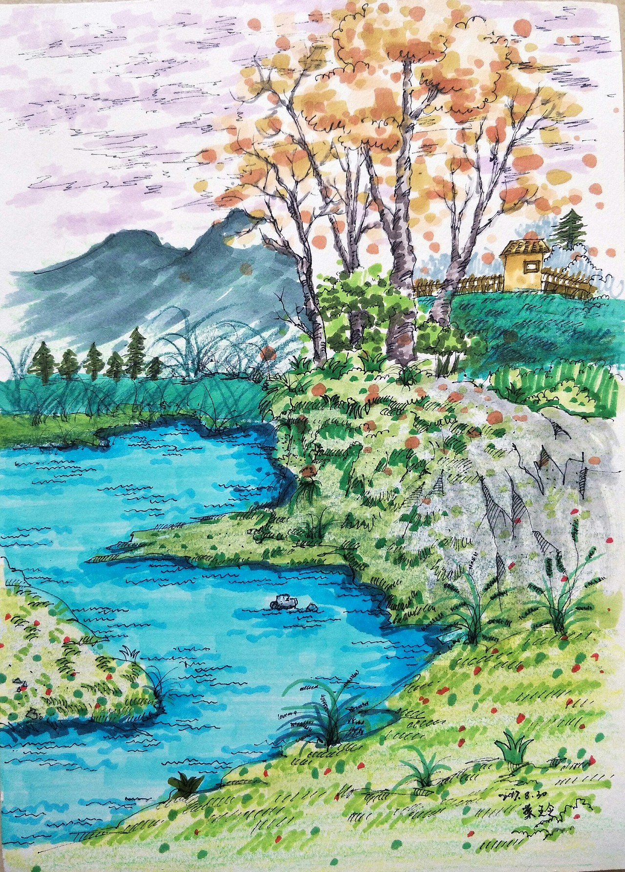 马克笔手绘风景