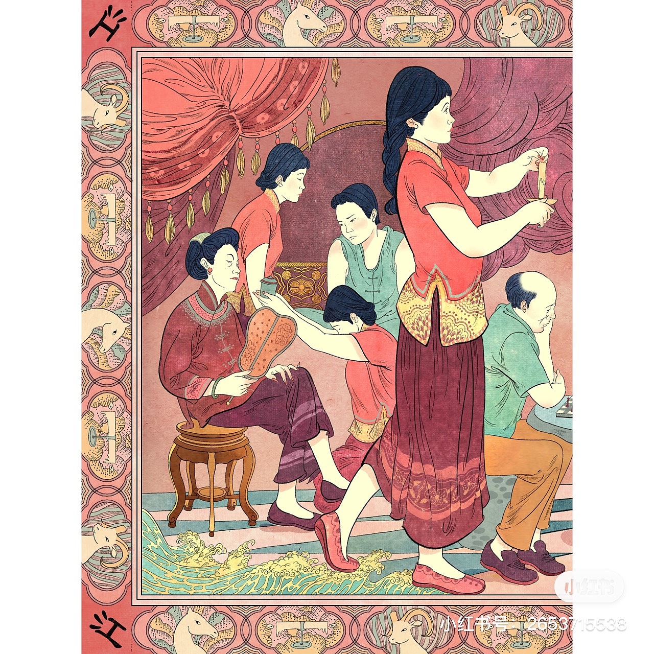 长卷轴插画—《喜福会》（图ZMjYyMDAyNDYw） - 商业插画 - 站酷设计师peilinpeilin原创素材 - 站酷ZCOOL