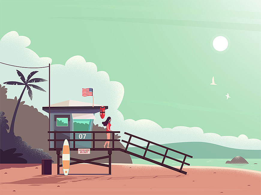 海边度假场景插画