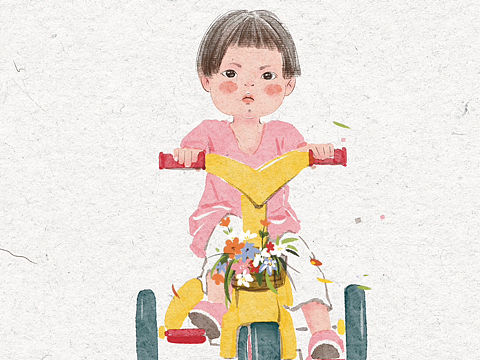 中国风水墨儿童画可爱的小女孩