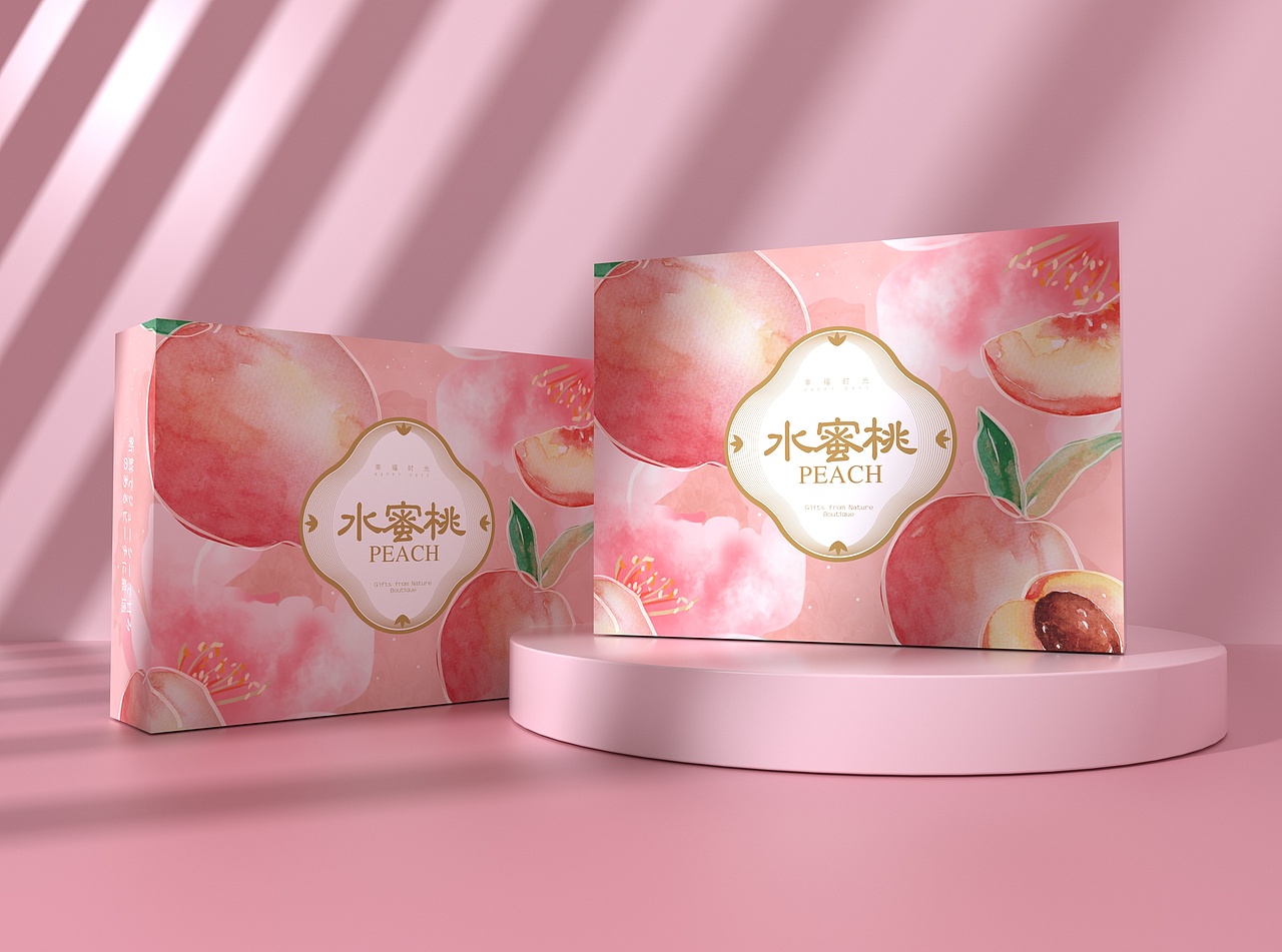 水蜜桃黄桃桃子包装,清新唯美高端大气水果通用包装盒常州/平面设计师