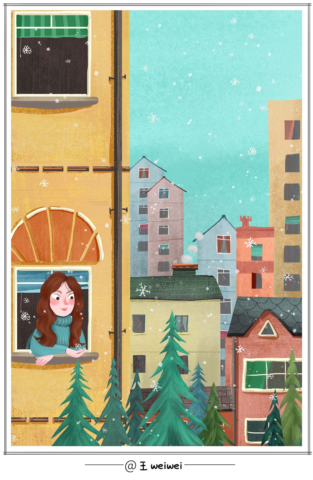 开着暖，看雪（图ZMTg1NjYxODY0） - 儿童插画 - 站酷设计师王weiwei王原创素材 - 站酷ZCOOL