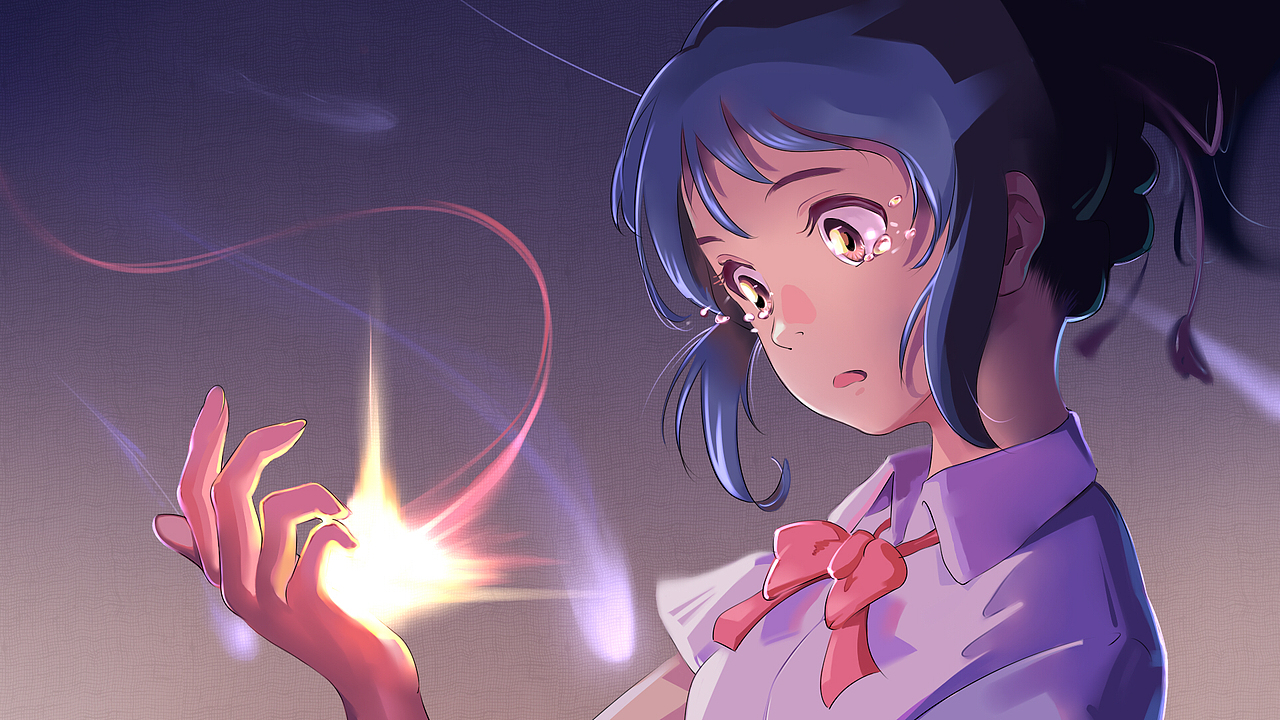 这张是临摹的网络来源的一副画,你的名字三叶,12月2日,期待与你相遇.