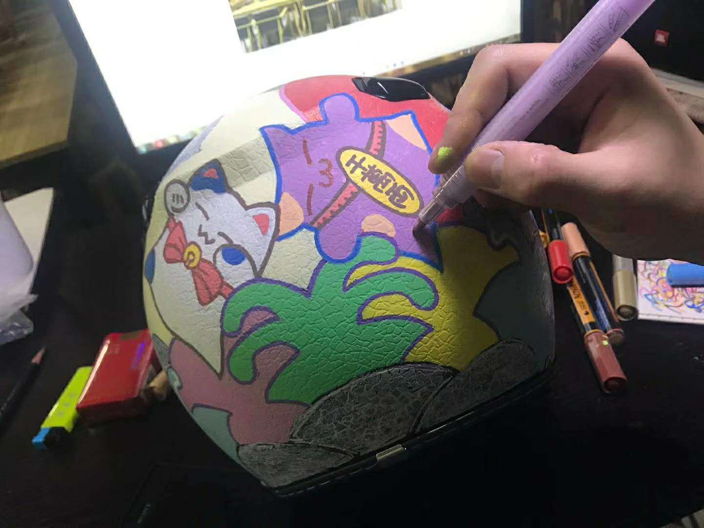 【约绘寻鹿】客订の何老师纯手绘浮世绘猫咪彩绘头盔