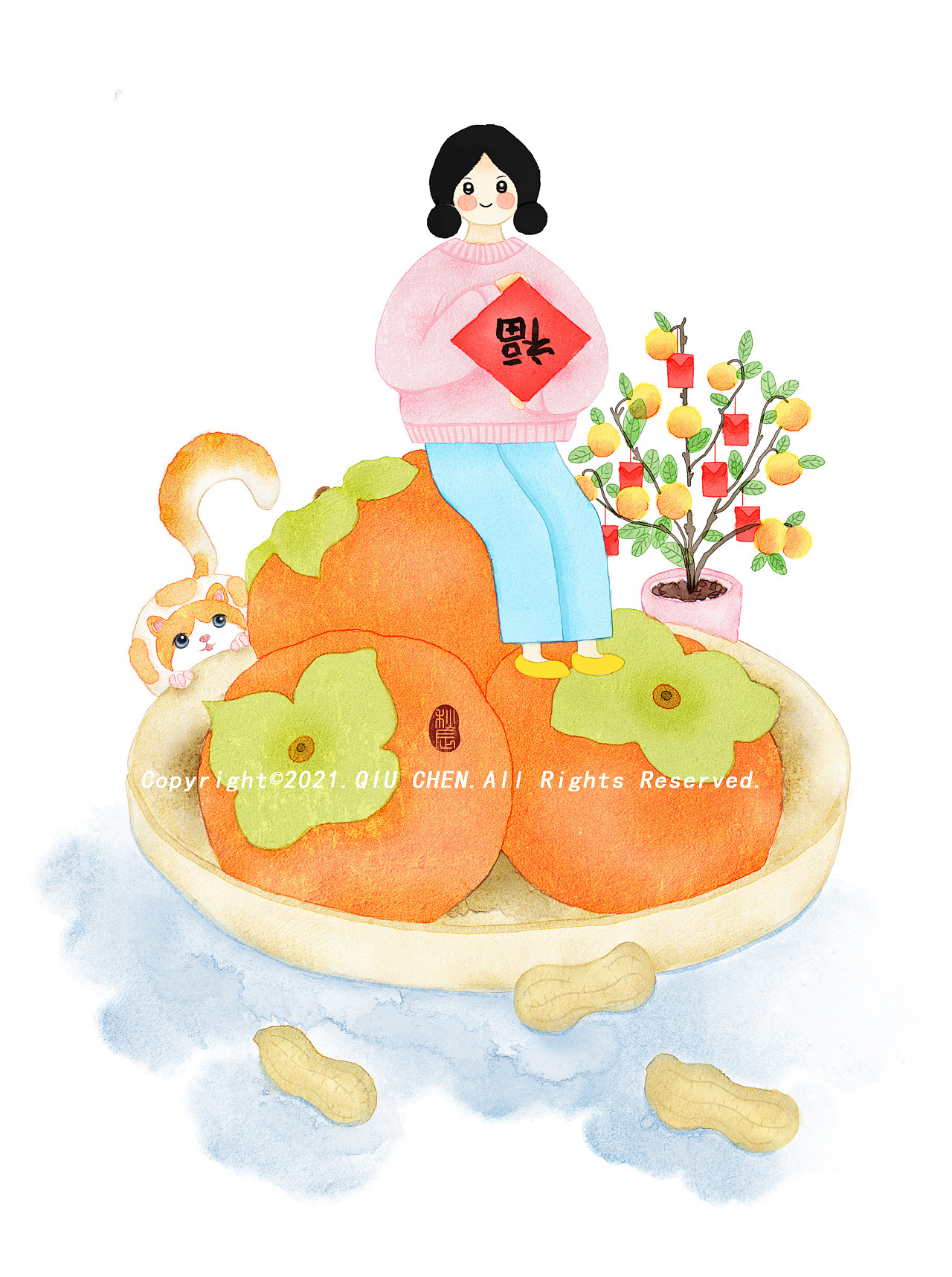 柿柿如意|插画|艺术插画|秋辰_chen - 原创作品 - 站酷 (zcool)