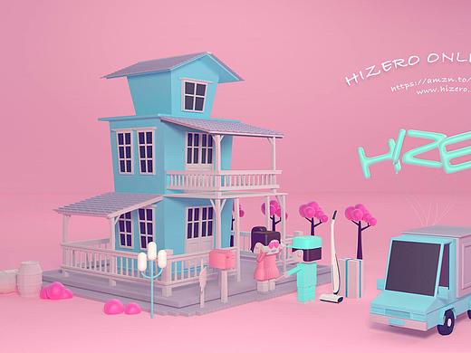 C4D low poly风格海报 粉色系