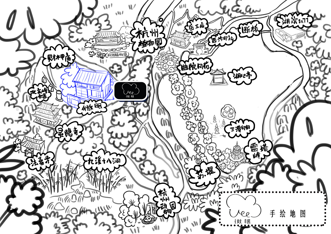 西湖手绘地图