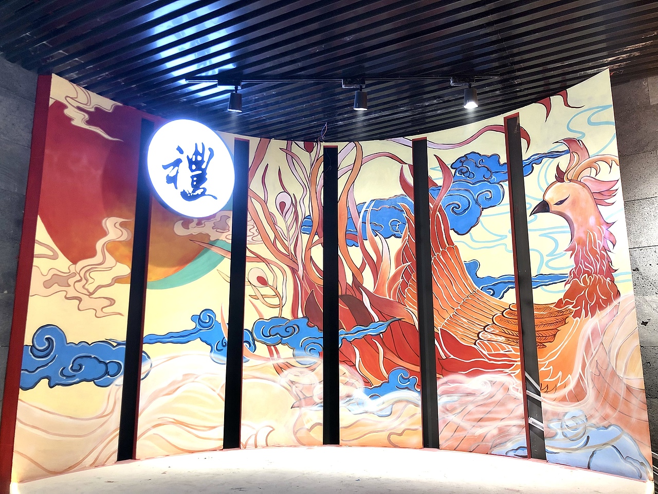 国潮背景墙手绘