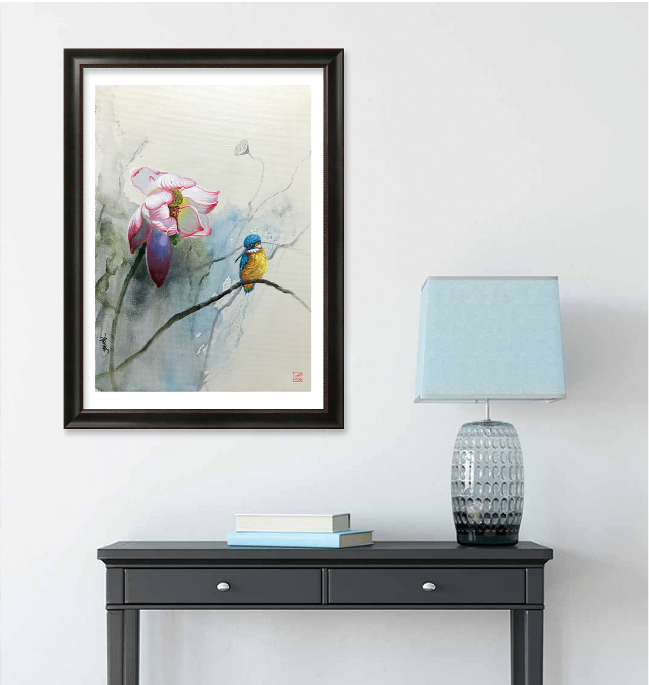 谢志敢油画作品【荷花鸟】
