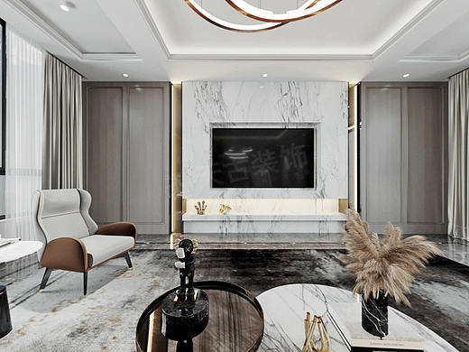 约克郡悦水岸装修,轻奢风格洋房底楼设计,天古装饰公司