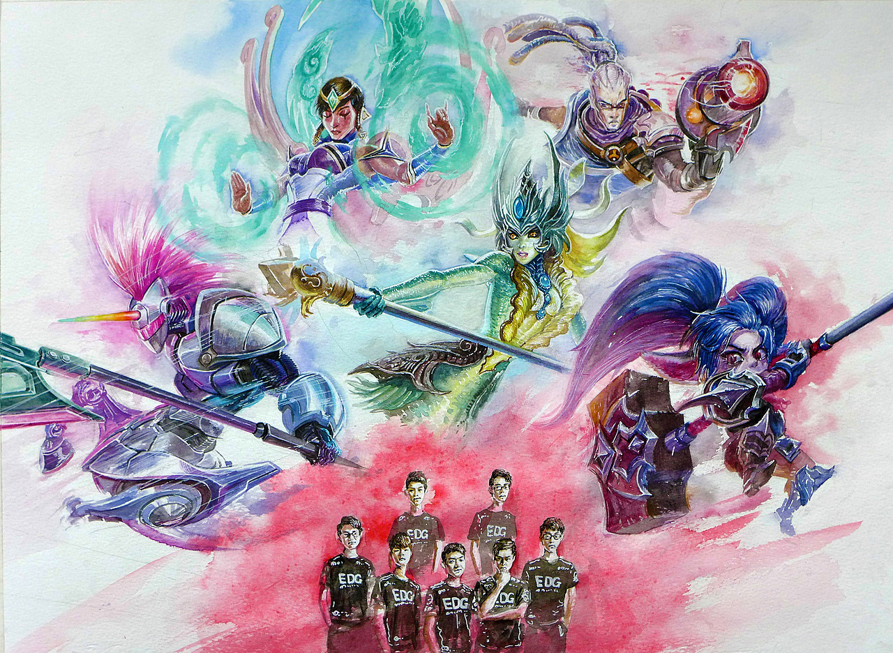 英雄联盟世界总决赛 EDG S6首胜阵容（图ZNjAzMzAwMjQ=） - 创作习作 - 站酷设计师陈树锐原创素材 - 站酷ZCOOL