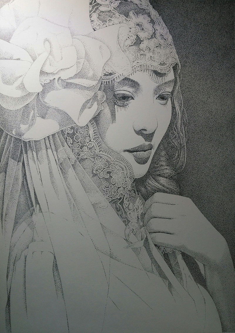 楚歌钢笔画-jenny wong-(点画-肖像定制)31.7*23cm