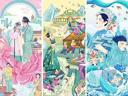 国风城市插画/苏州/云南/泉州