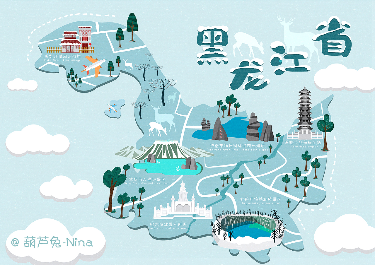27原创作品插画创作习作黑龙江地图扁平葫芦兔nina地图692cynthia18