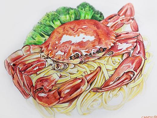 彩铅画《港式蟹黄面》