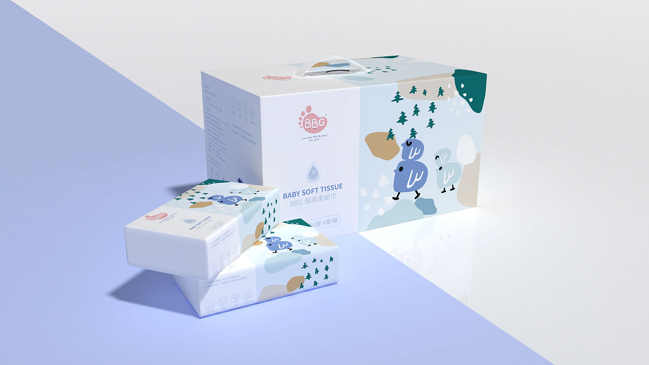 婴儿纸巾湿巾插画包装设计方案