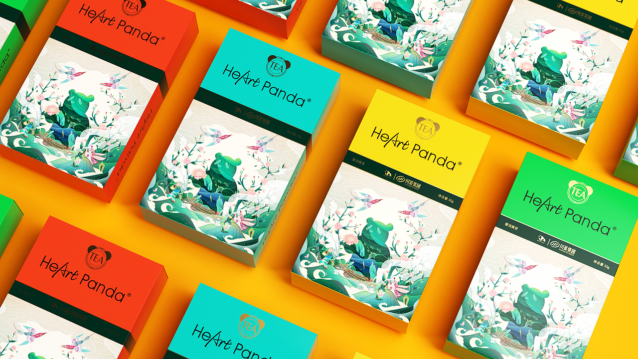 Heart panda茶叶包装插画创作