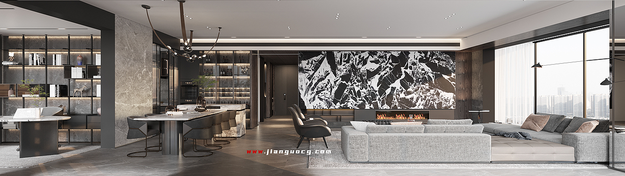 大平层-客餐厅-轻奢（图ZMzY2MTcyNTc2） - 家装设计 - 站酷设计师坚果视觉表现原创素材 - 站酷ZCOOL