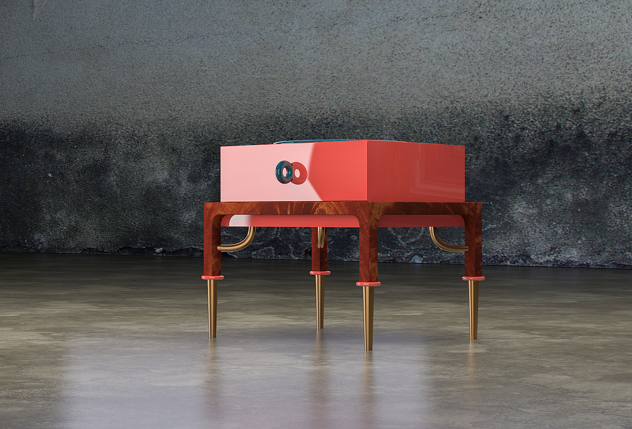 新中式概念家具品牌“谷㵹”产品设计-床头柜-月枝