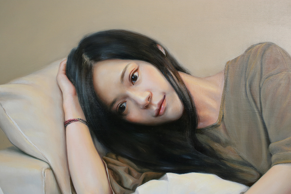 油画 人物 写实 肖像 婚纱