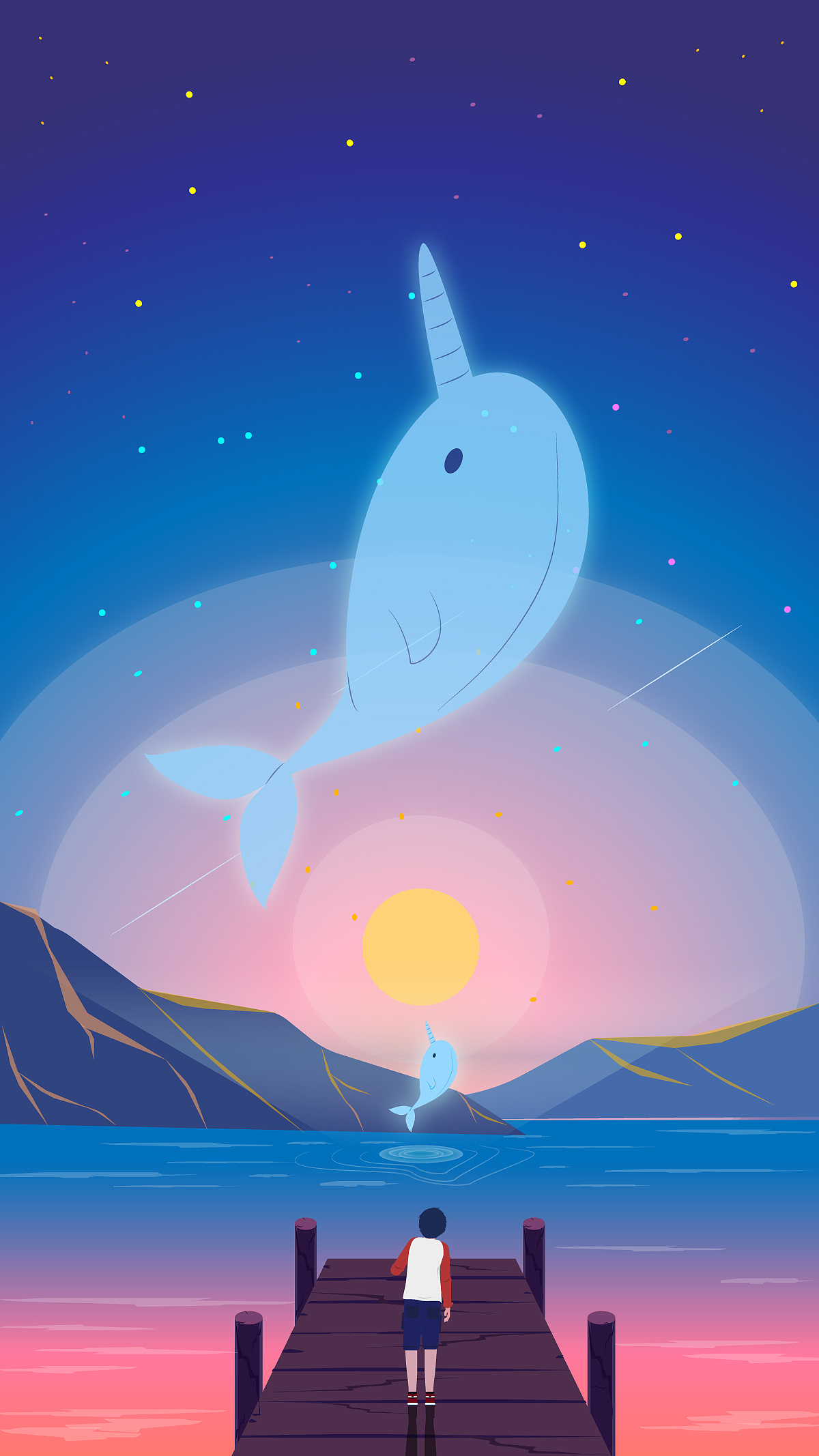 仰望星空的独角鲸|插画|艺术插画|北上左城 - 原创作品 - 站酷 (zcool