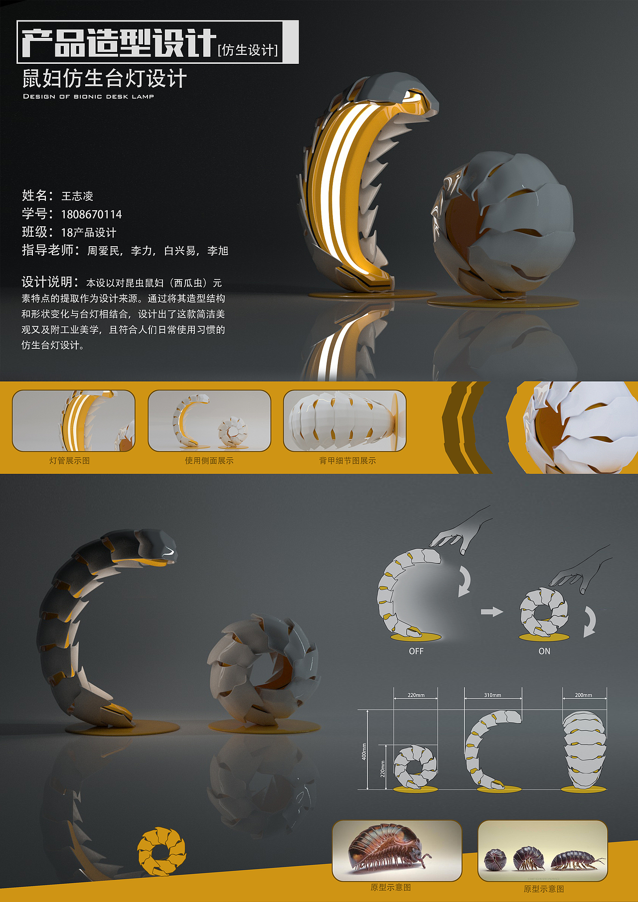 鼠妇台灯仿生设计