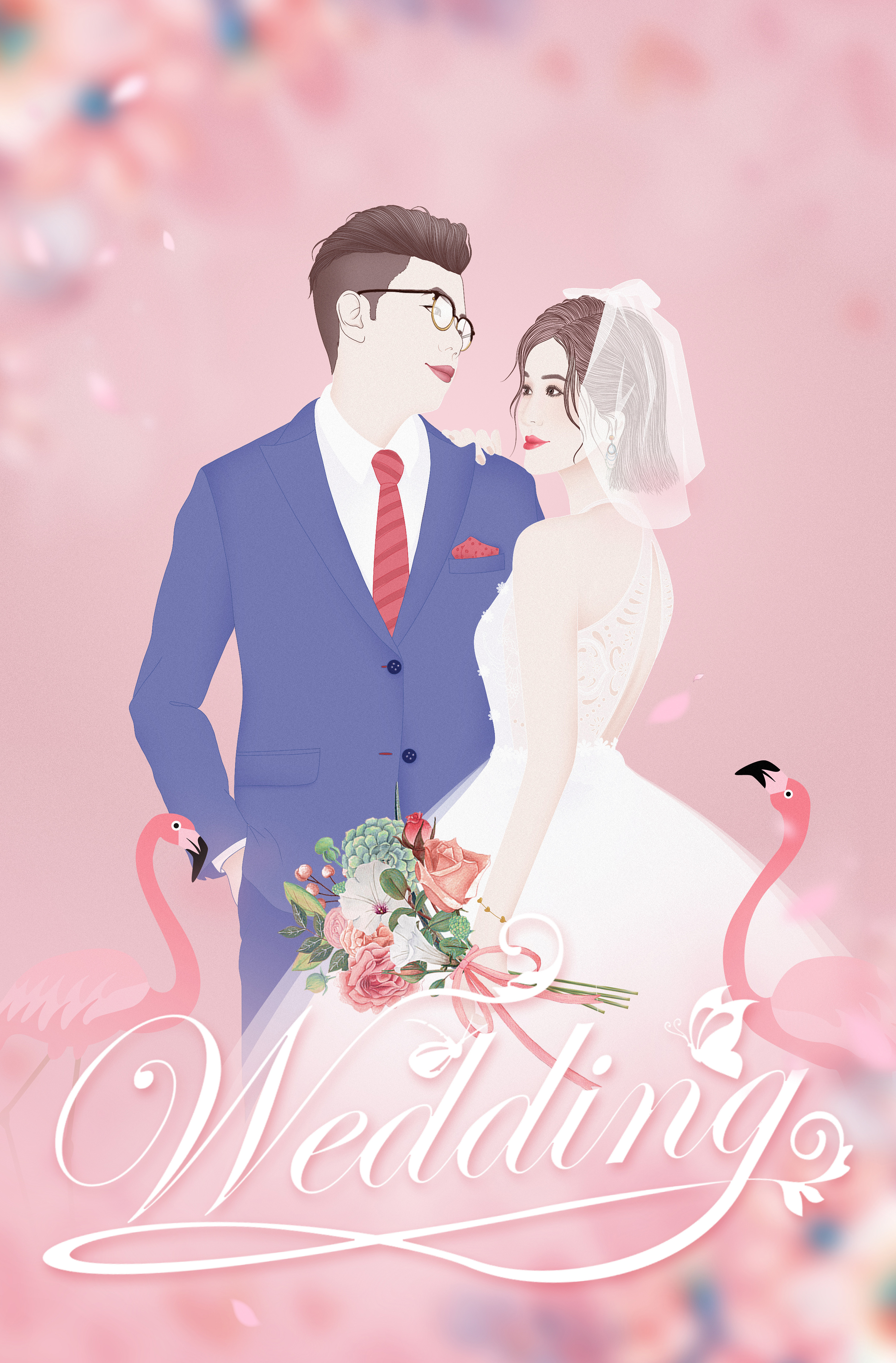 婚纱手绘插画