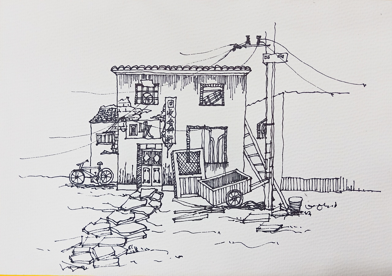 临摹了两幅小房子,更喜欢线描阶段