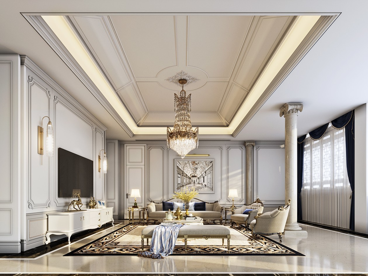 欧式风格客厅效果图全景设计