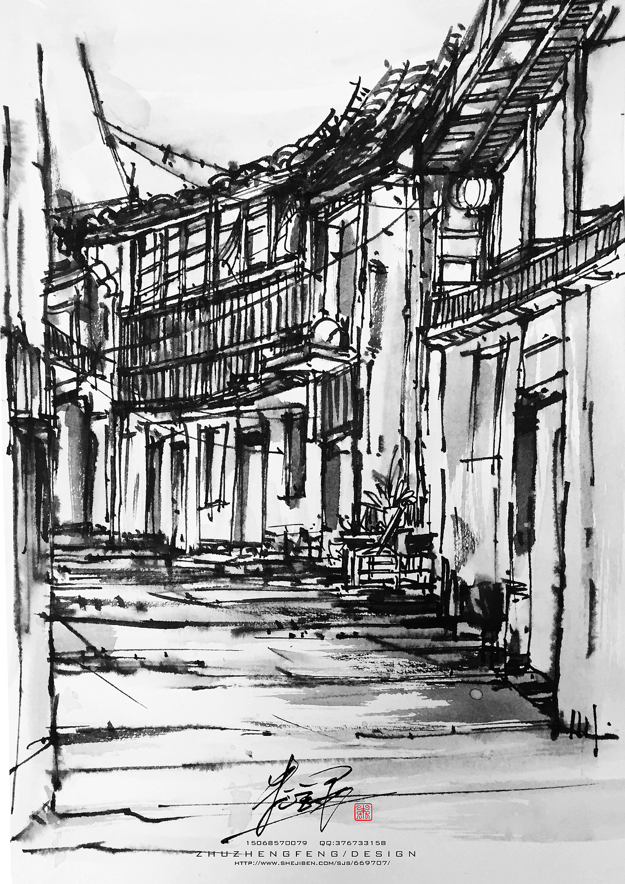 绍兴安昌古镇手绘作品