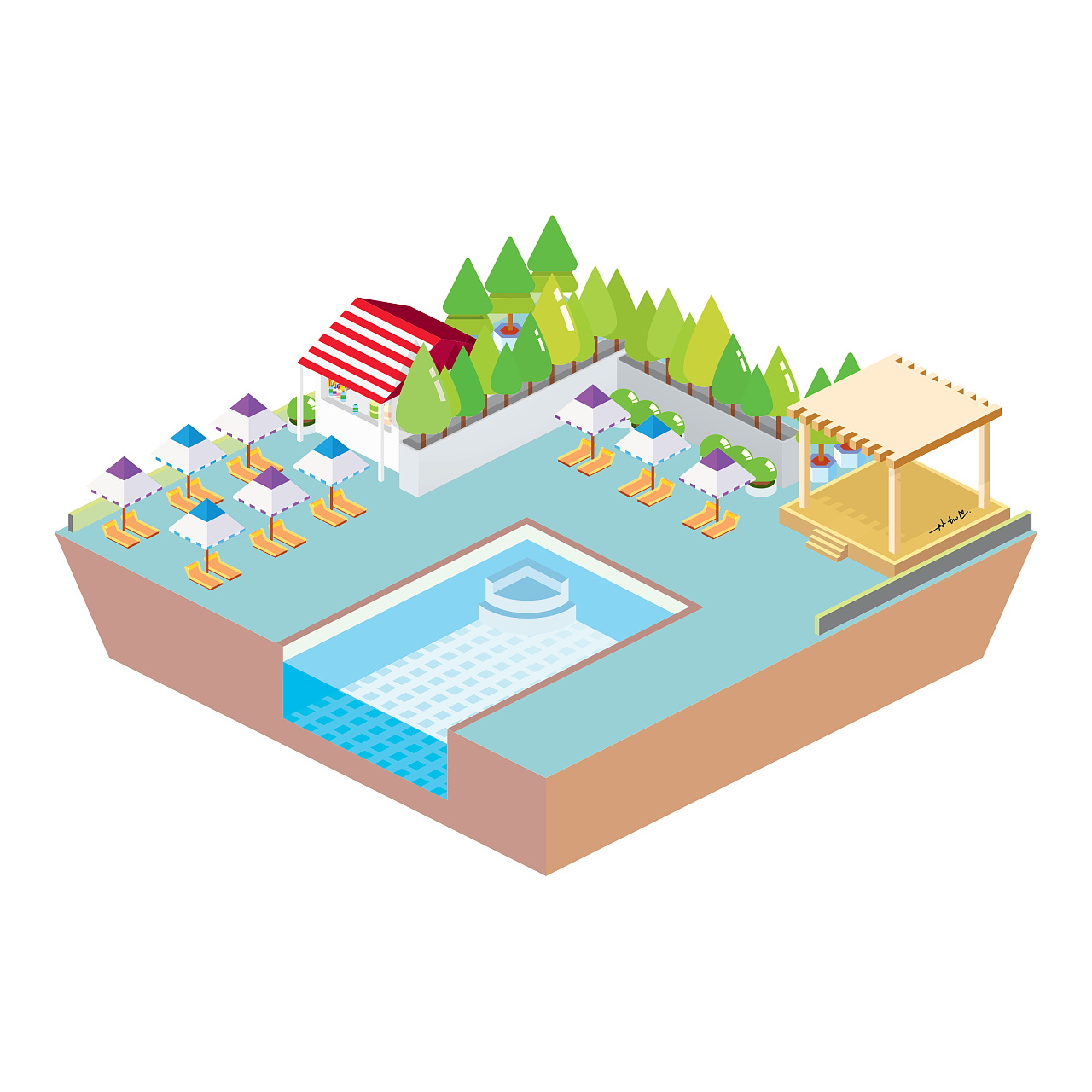 别墅庭院游泳池设计平面图_装修123效果图