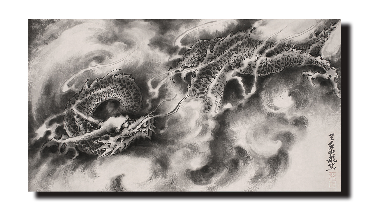 国画龙/水墨龙图60x35cm定制/由龙作品