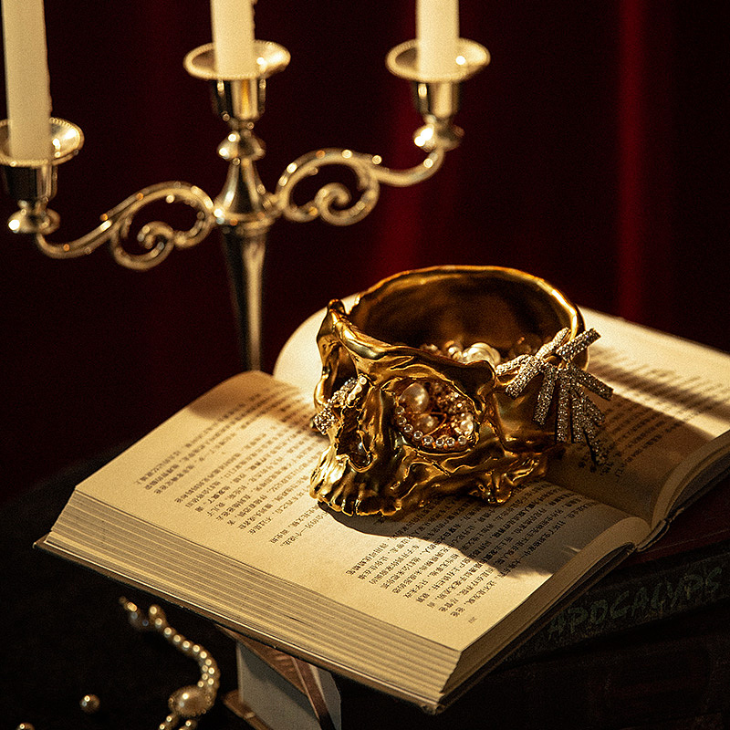 【SKULL】骷髅 暗黑系1300°电镀金属色陶瓷烟灰缸摆件