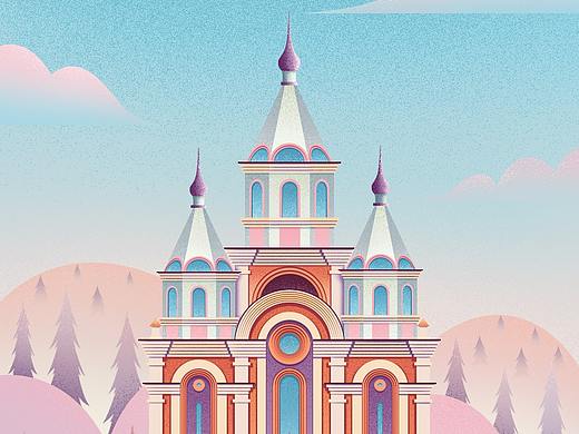 扁平渐变建筑插画