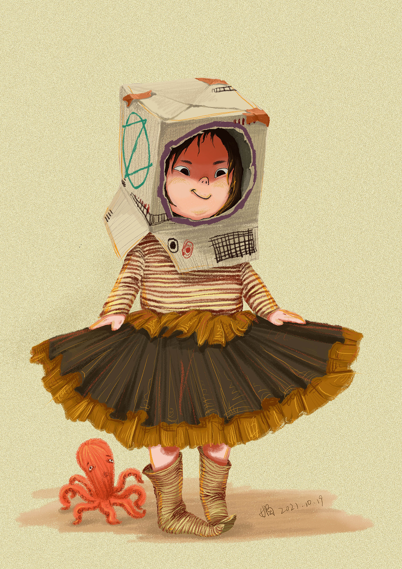 日常画画爱玩纸箱的李画