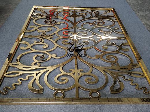 铝板雕刻镀金花格屏风 创意图案来图定制让家更有档次