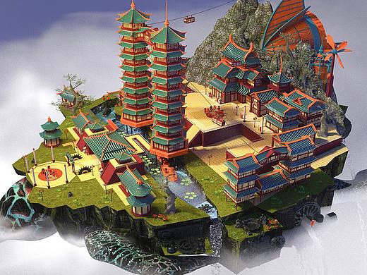 天空之城×佐兹  插画转三维 大场景