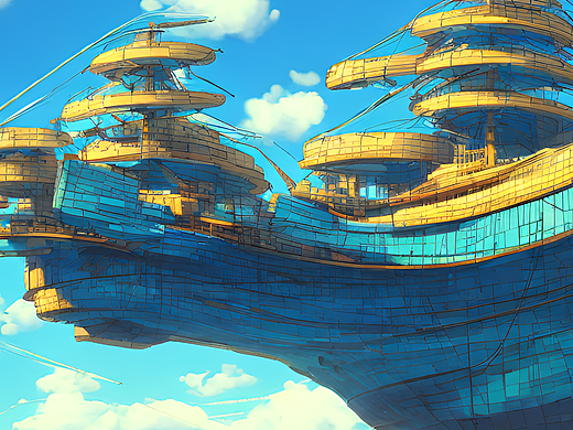 #站酷梦笔#蓝蓝的天空 巨大的轮船 动漫风,赛博朋克